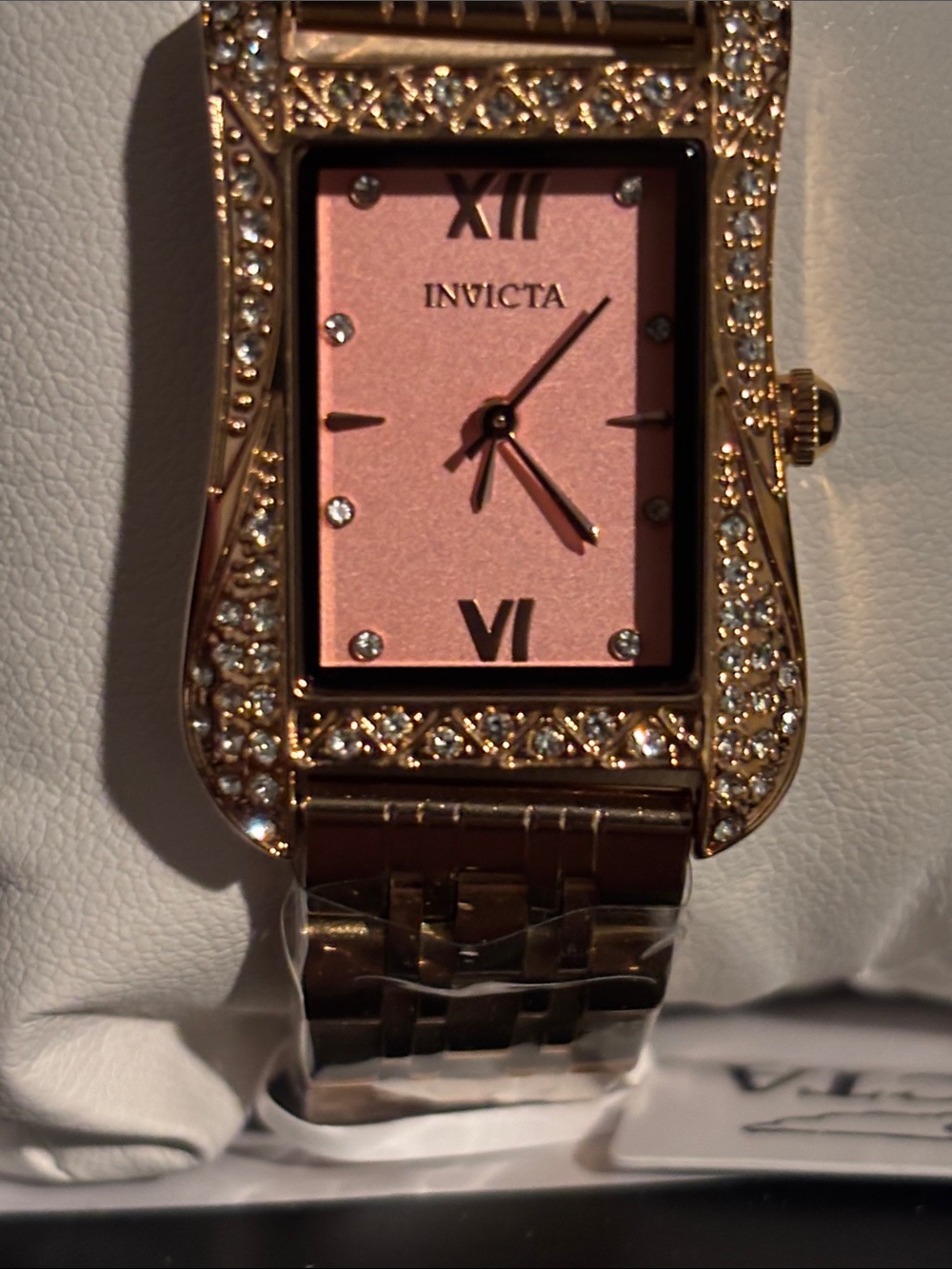 Invicta Rose Gold-Tone Bracelet Watch with Pink Dial and Crystals